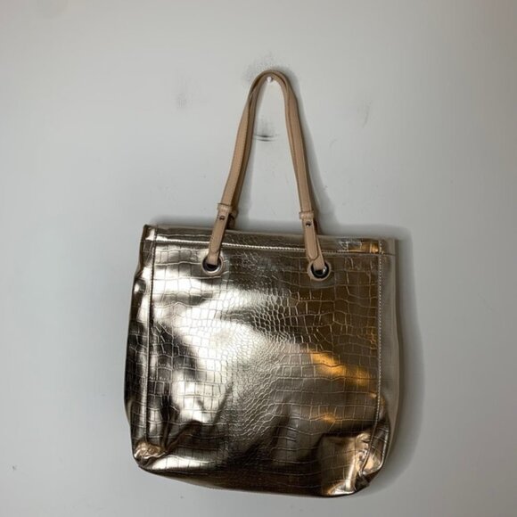 Vintage Y2k 2000s Jessica Gold Tote Bag Shoulder Embossed Snakeskin print - Picture 16 of 16